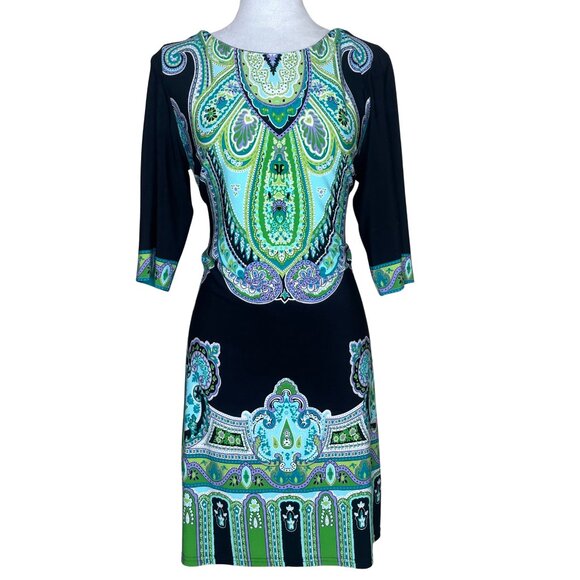 Sandra Darren Dresses & Skirts - Sandra Darren Women's Blue Green Paisley 3/4 Sleeve Midi Dress Career Sz 10